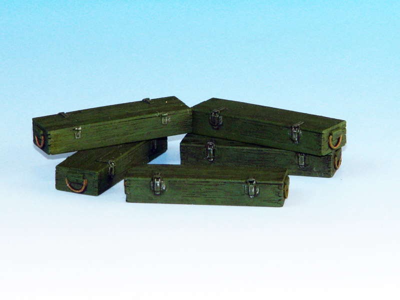 E-013 Дополнения для моделей Wooden ammo boxes for 7.5 cm Kw.K.42  (Panzer V Panther) Set contains following elements in 1/35 scale: 5 resin parts.