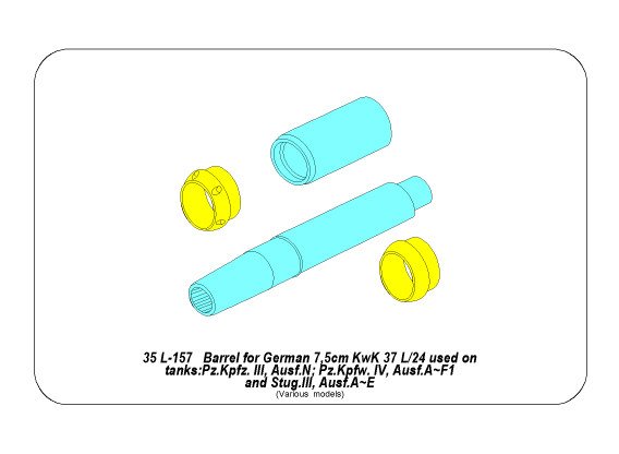 ABR-35-L-157  Дополнения для  75mm KwK 37 L/24 barrel for Pz.Kpfw.III.Ausf.N & Pz.Kpfw.IV Ausf.A,B,C,D,E, универсальный набор 1/35