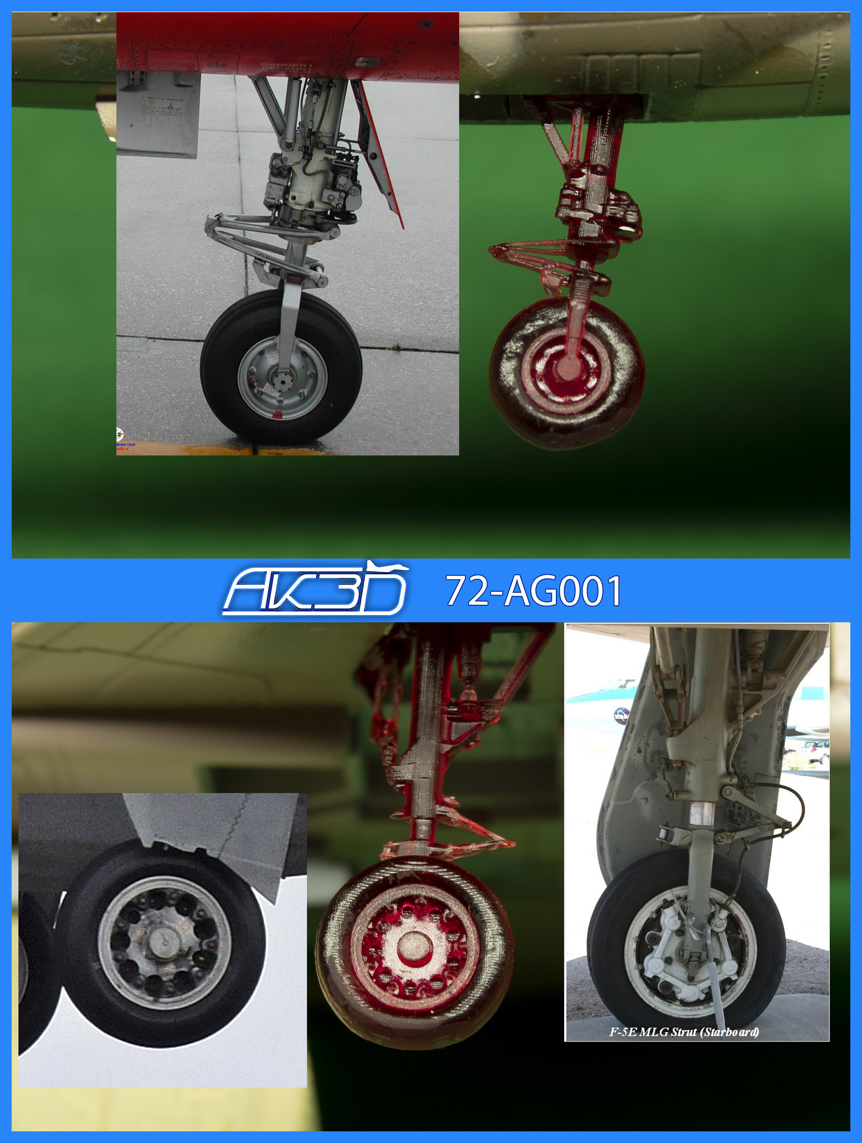 72-AG001 Стойки шасси для F-5E/N/F Tiger II. 1/72 AK3D models