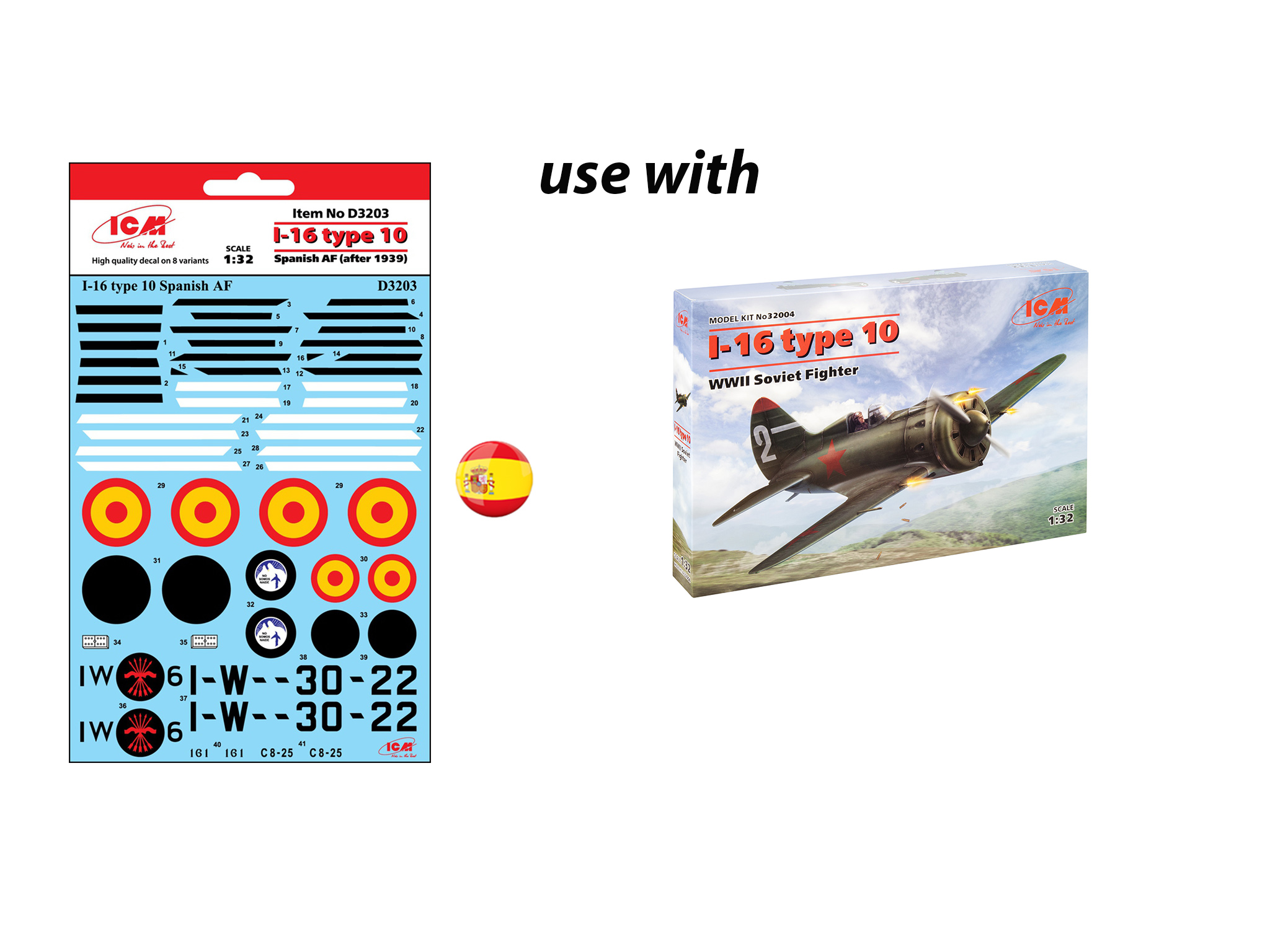 D3203 Декаль И-16 тип 10 ВВС Испании (после 1939 г.)