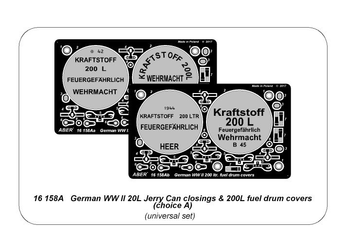 ABR-16 158A  Дополнения для  German WW II 20L Jerry Can closings & 200L fuel drum covers (choice A) универсальный набор 1/16