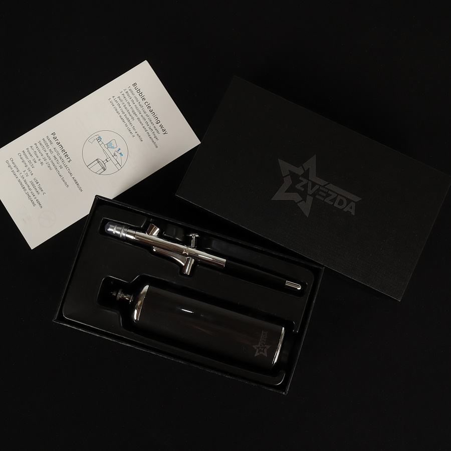 MW-9009A Аэрограф + беспроводной портативный аккумуляторный воздушный компрессор (серебристый)