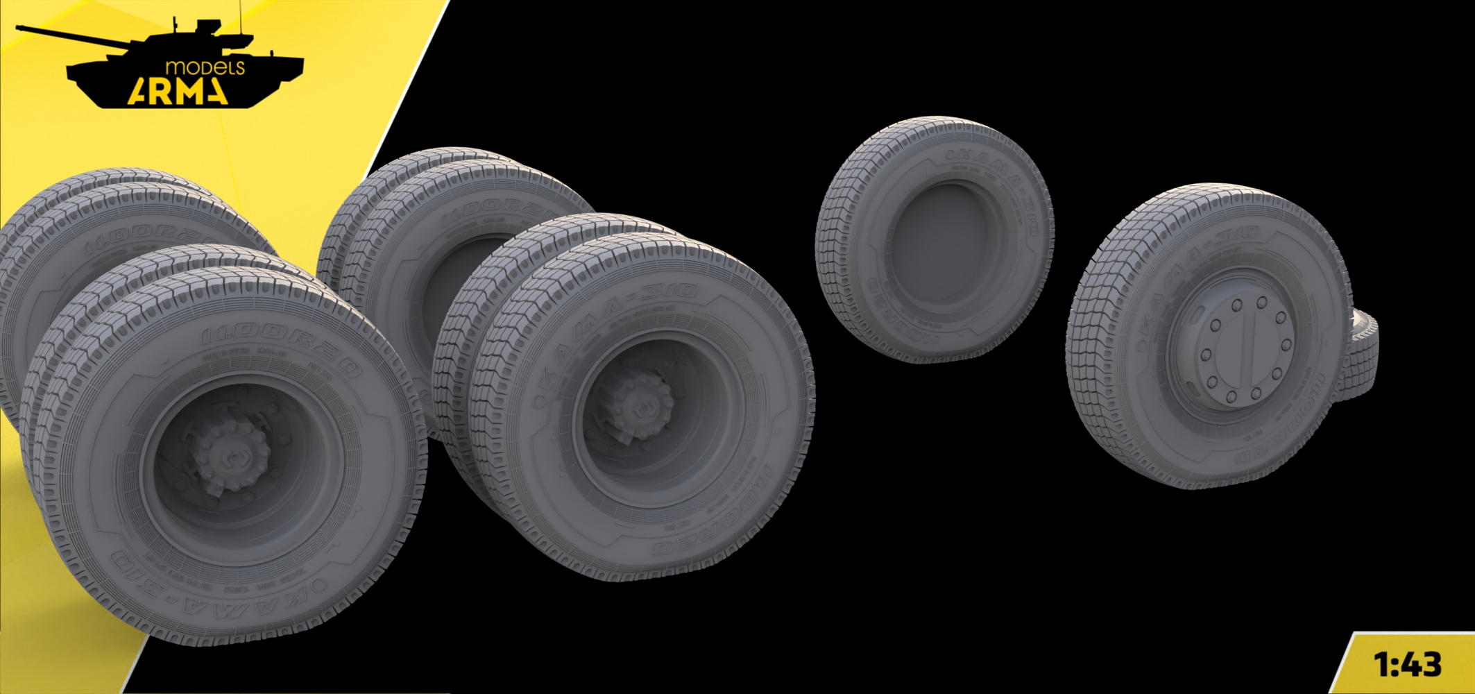 AM43017 Высокодетализированные колеса под нагрузкой Кама 310 для военной версии (10 шт. + запаска) Arma Models