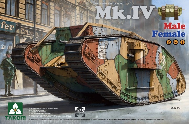 2076T WW I Heavy Battle Tank Mk.IV 2 in 1( Special edition with new decal and cement-free workable tracks) Takom