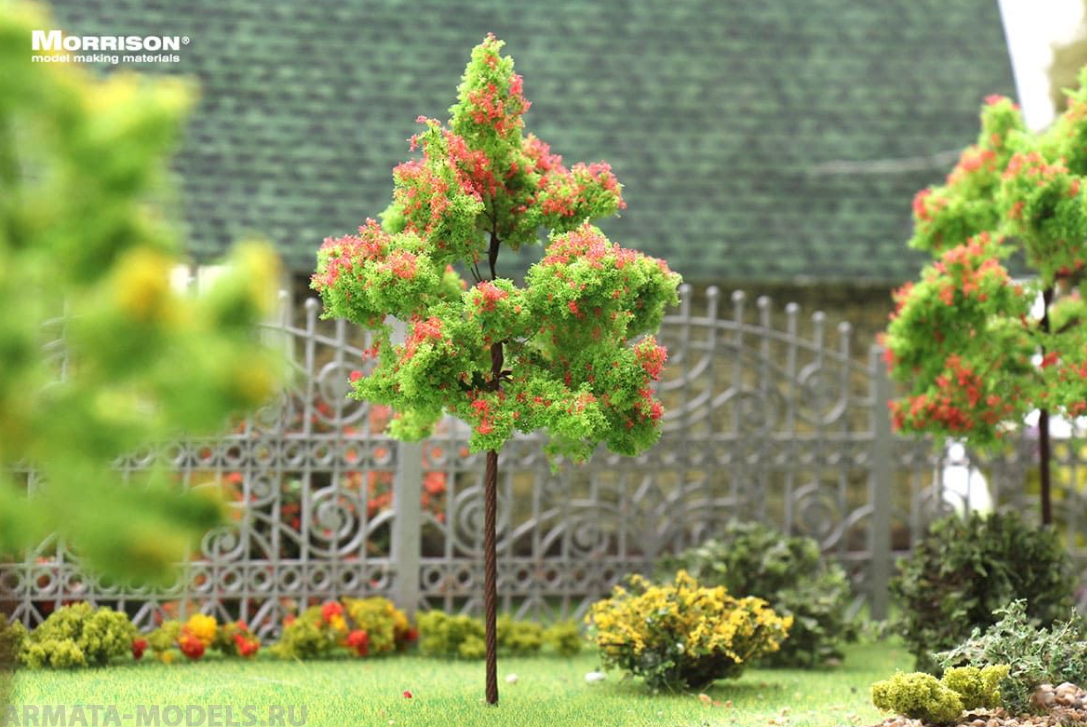 011dcv012 Красное цветущее дерево для макета. Высота 10 см.