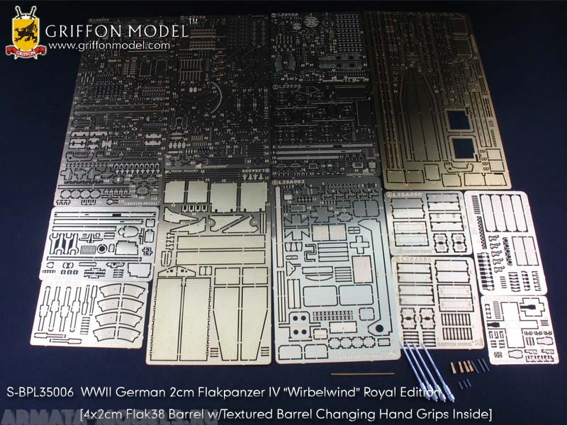 SBPL35006GR WW II German 2cm Flakpanzer IV “Wirbelwind” Royal Edition (4* 2cm Flak38 Barrel w/Textured Barrel Changing Hand Grips Inside) (for Dragon 6540 Kit) 1/35