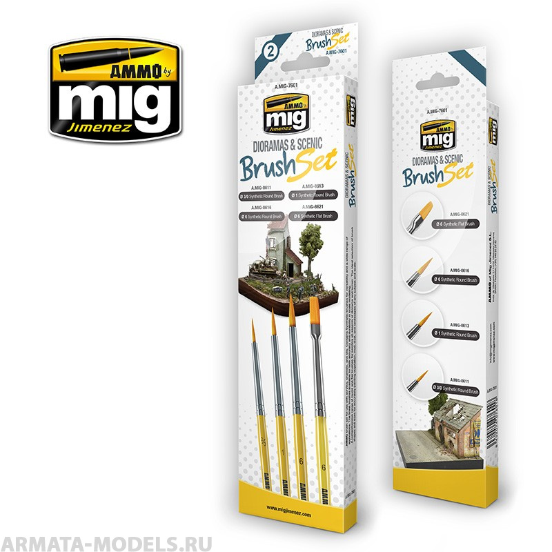 AMIG7601 Ammo Mig Набор кистей DIORAMAS & SCENIC BRUSH SET