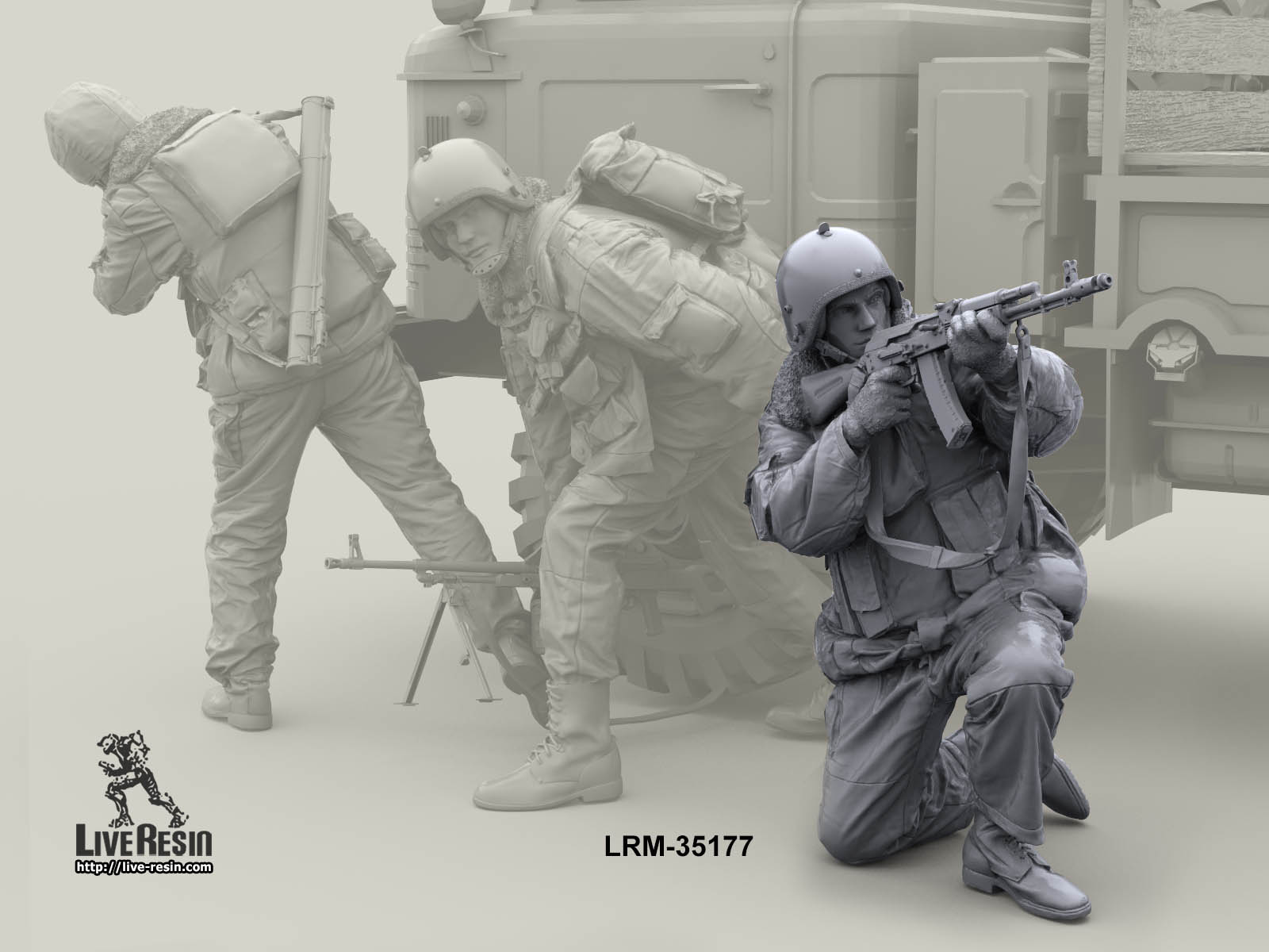 LRM35177 Военнослужащий ВВ, ведет огонь из АК-74  с колена Live Resin