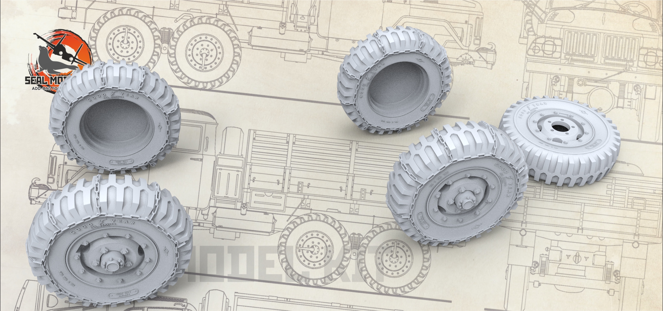 smk35008 Колеса для Dodge WC внедорожные с цепями