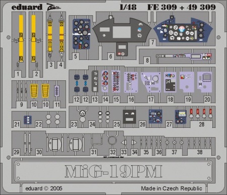 49309 Фототравление для MiG-19 PM  (Экст-р+цвет. интерьер) для модели Trumpeter