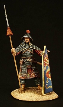 CHM-54114(M). Китайский тяжеловооруженный воин, XIII век. 54 мм. Материал - белый металл.