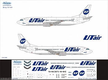 734-006 Декаль для самолета Boeing 737-400 ЮтАйр 1/144