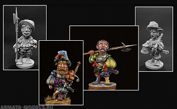 CHM-50.05. Ландцкнехты, набор №1. В комплекте 4 фигуры. Материал - смола.